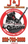 Logo of J & J Wrecker Service with a bear, tow truck, phone number, and "Where there is a will, there is a way.