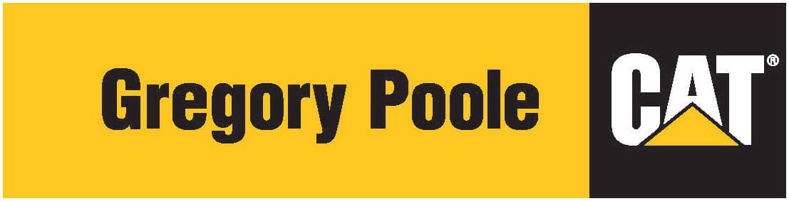 Yellow and black logo with text "Gregory Poole" and the CAT® logo with a yellow triangle.