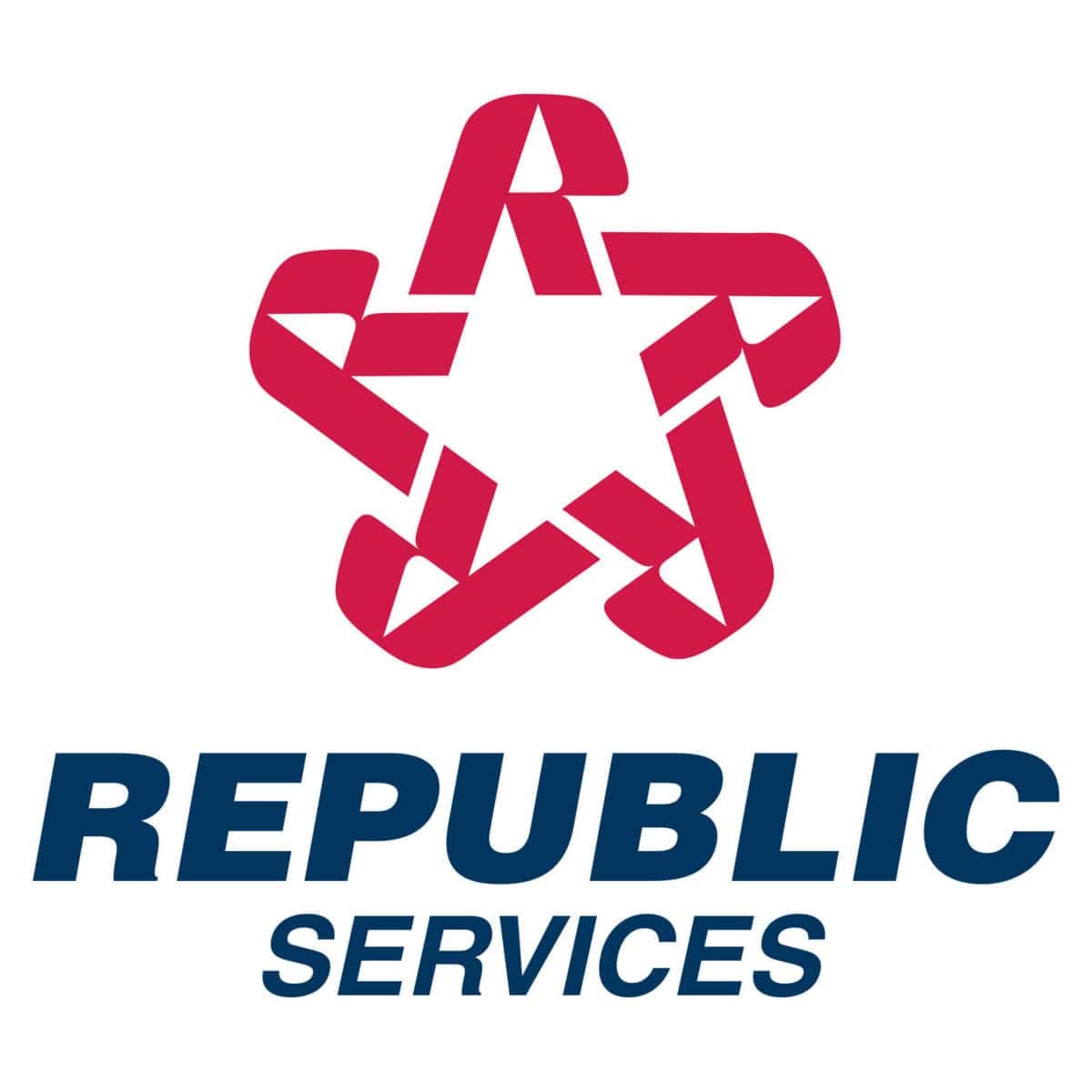 Red star-shaped recycling symbol above "REPUBLIC SERVICES" in bold blue text on a white background.