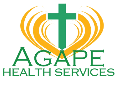 Green cross and yellow heart above "AGAPE HEALTH SERVICES" text in green on a white background.