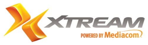 Xtream logo with orange swoosh and text "Xtream powered by Mediacom" on a white background.