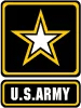 Black and yellow U.S. Army logo with a white star above the text "U.S. ARMY" on a black background.